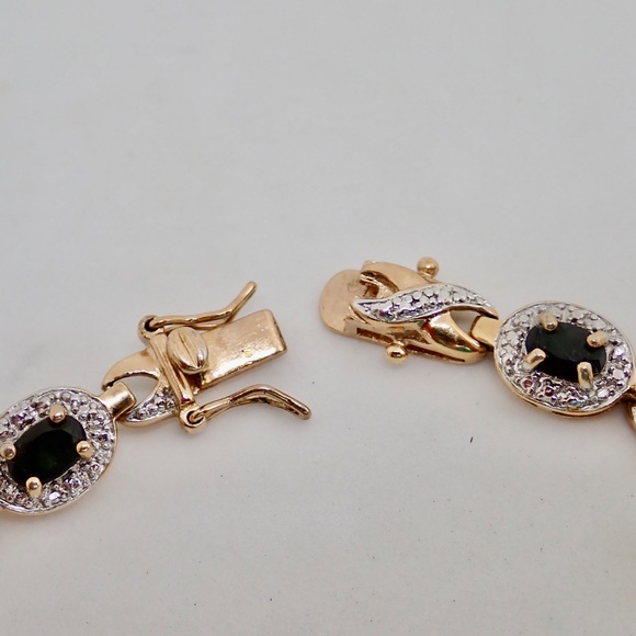 Sapphires Sterling Silver .925 Gold Tone Tennis Bracelet XO Link Chain 7.5" Gems - Picture 3 of 12